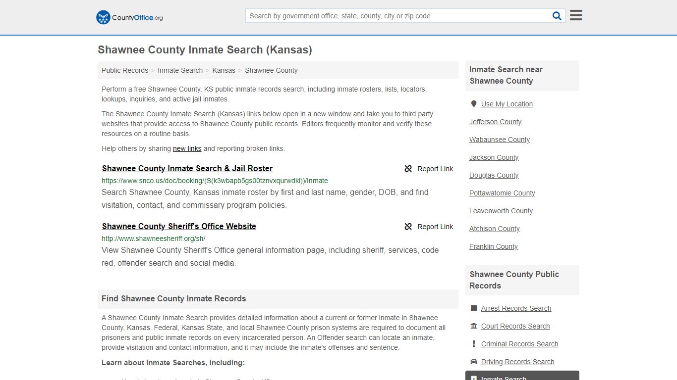Shawnee County Inmate Search (Kansas) - County Office